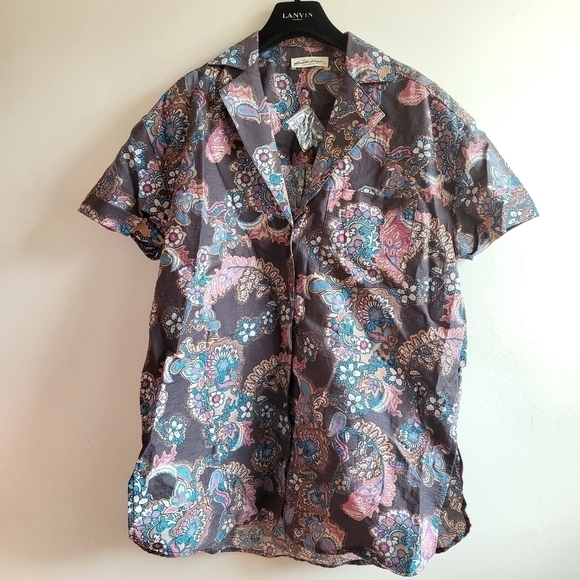New Free People Poolside Printed Boyfriend Button Down Shirt Vintage Combo Gray - Picture 6 of 13